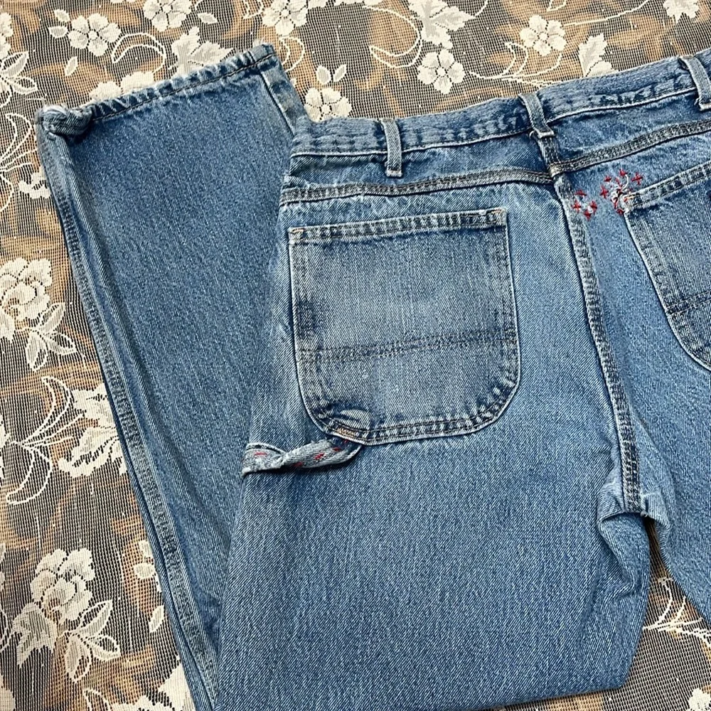 Dickies denim carpenter pants | handsewn, reworked, embroidered, patched | 34x30